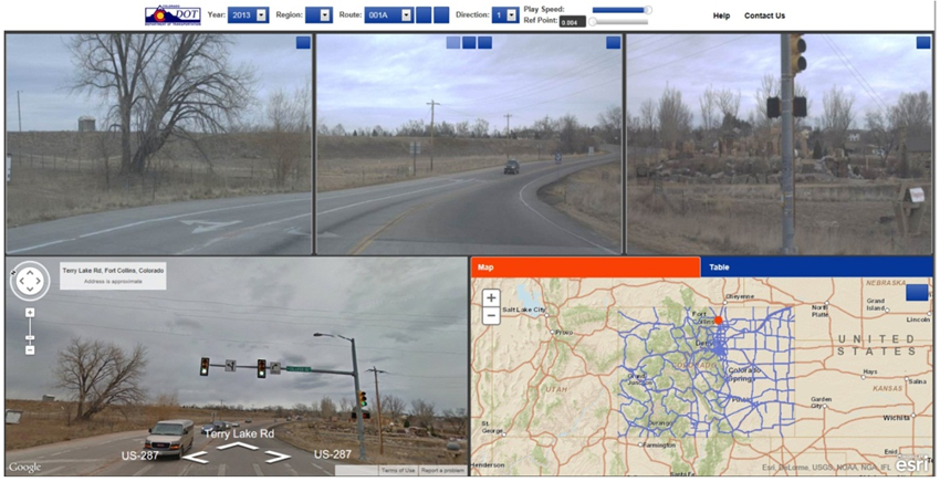 screenshot from CDOT's OTIS of four panels of live video from an intersection and a map of Colorado showing the location of that intersection