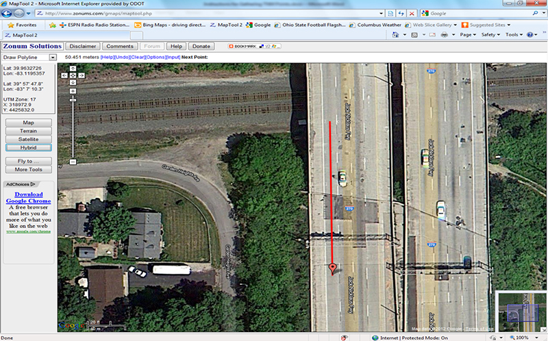 Screenshot of Maptool showing an aerial photograph of a section of an eight-lane highway