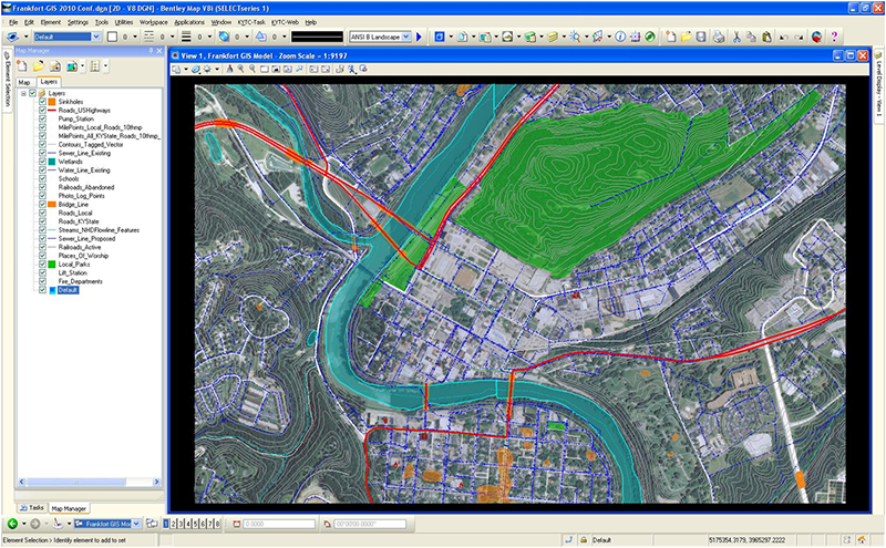 Screenshot of raster and vector data viewed together in CAD