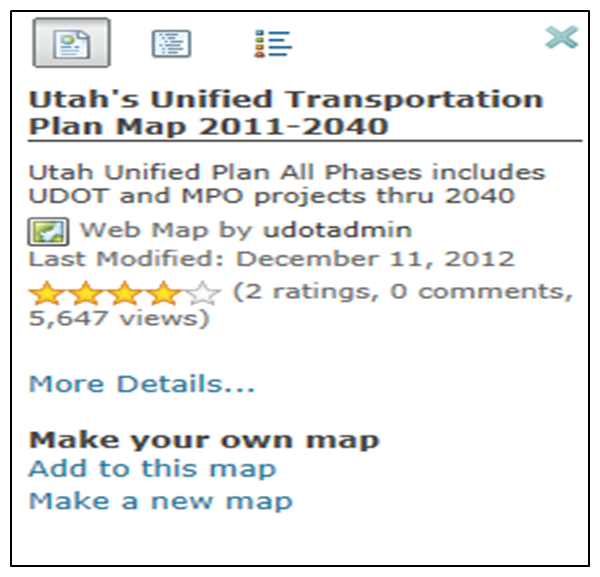 Screenshot of metrics for the Utah Unified Transportation Plan Map in UPlan