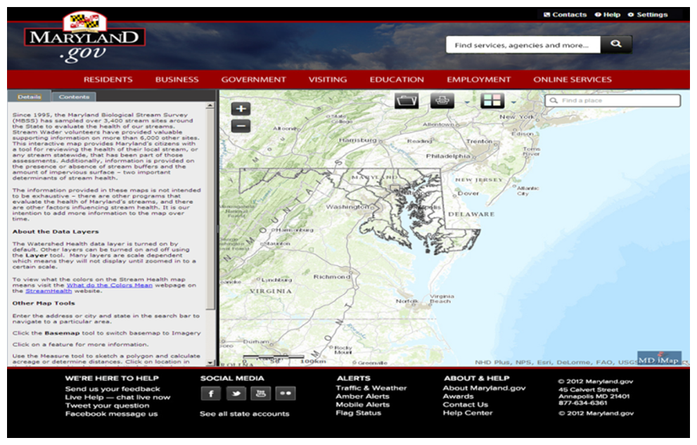 Screenshot of the StreamHealth application in Arc GIS Online when the template is applied