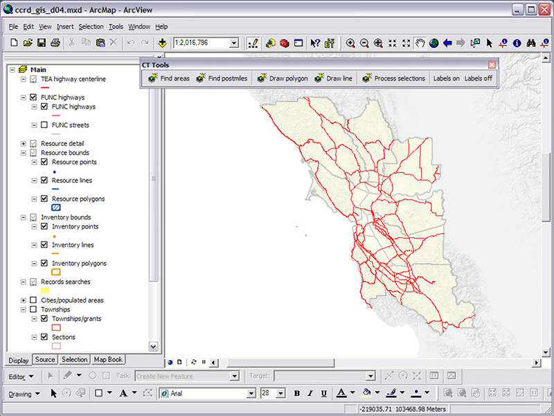 Screenshot of Caltrans Cultural Resource Database and GIS Applications