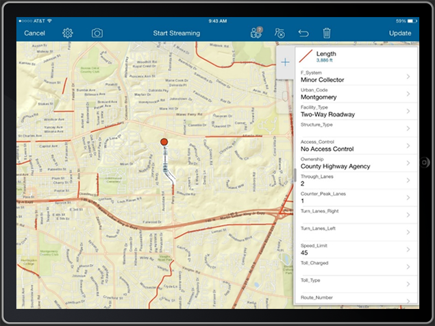 screenshot of an ALDOT data entry screen displaying a map and a list of input selectors