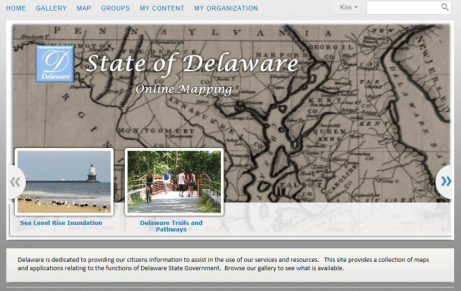 screenshot of the State of Delaware's Online Mapping website homepage