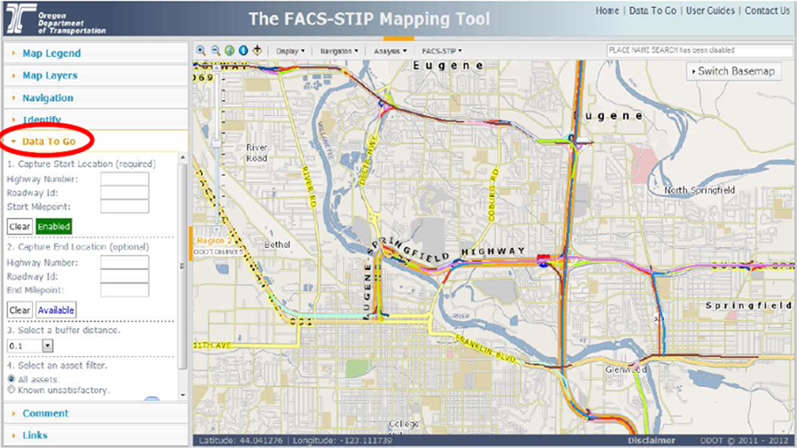 screenshot of the FACS-STIP Tool with the left menu selection 'Data To Go' circled in red