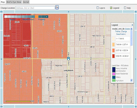 Screenshot from the CALOTS tool which displays a map with colored-coded areas and a legend that explains the colors