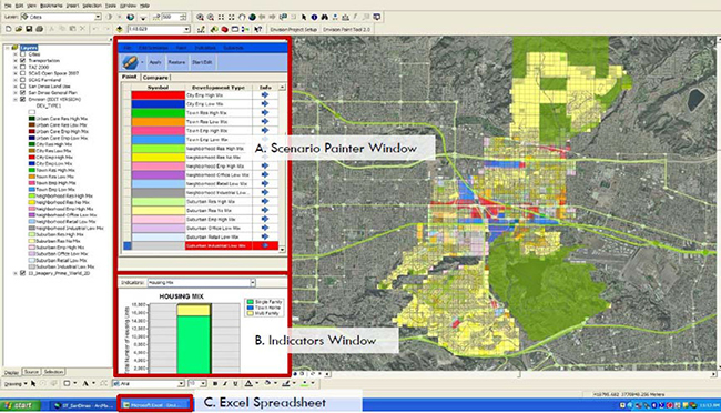 A screenshot from the local sustainability tool showing a color-coded map and its color code legend
