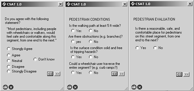 Three screenshots of CSAT 1.0 questions and their response options