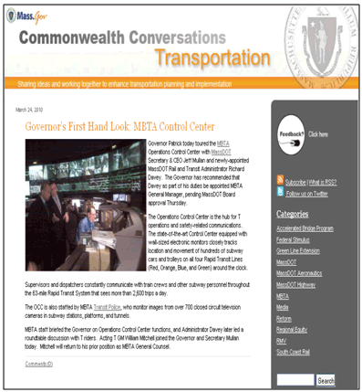 Figure 1: Screenshot of MassDOT's blog, Commonwealth Conversations.