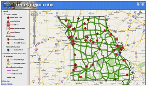 Figure 4. Screenshot of MoDOT's Traveler Information Mashup Map.