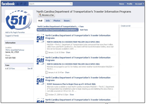 Figure 5. Screenshot of NCDOT's Facebook Page.