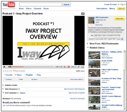 Figure 6. Screenshot of RIDOT's Iway Project Overview Podcast on YouTube.