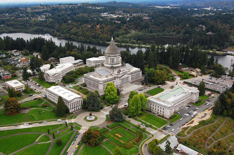 aerial photo of the state capitol in Olympia, Washington