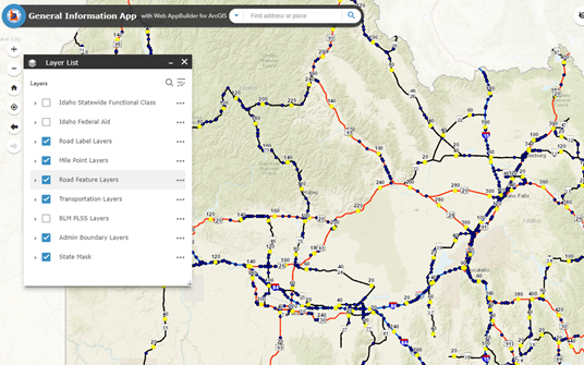A screenshot of a map with routes highlighted indicating bridge information across state-owned roads.