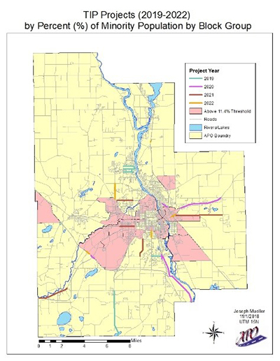 map showing TIP projects from 2019-2022