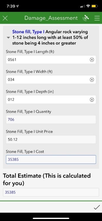 Screenshot of the damage assessment mobile data collection app