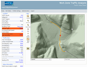 Screenshot from the WZTA tool showing an aerial map of a section of Ohio Highway 33