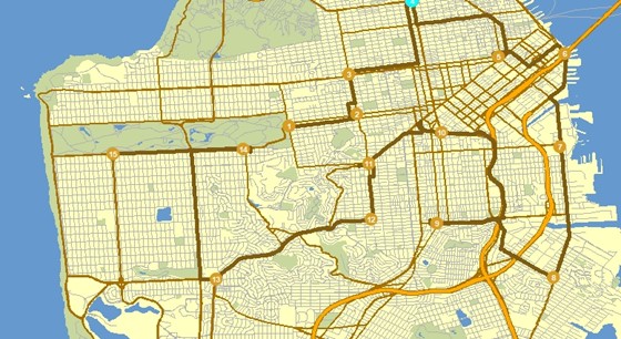 A map showing fifteen locations thoughout a metropolitan area