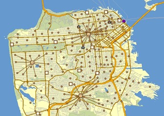 A map showing fifteen locations thoughout a metropolitan area