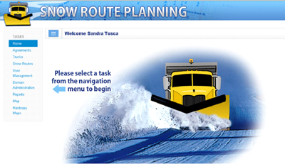 screenshot of the Snow Route Planning Application homepage
