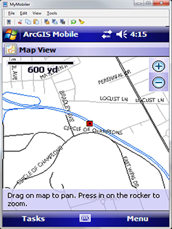 Screenshot of a map displayed on the ArcGIS Mobile application