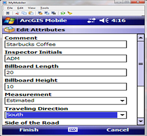 Screenshot of the Attribute Data Form on the ArcGIS Mobile application