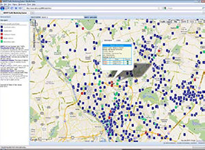 Screenshot of the TMS mapping interface showing a close-up map of a section of New Jersey, traffic count locations, and a legend