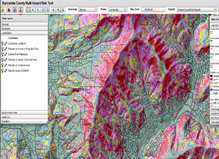 Screenshot of the Buncombe County Multi-Hazard Risk Tool displaying landslide risk assessment data