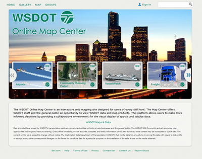 Screenshot of the homepage of the WSDOT Online Map Center
