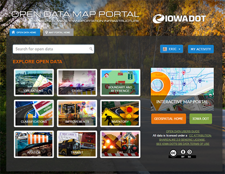 screenshot of the homepage of Iowa DOT’s Open Data Map Portal