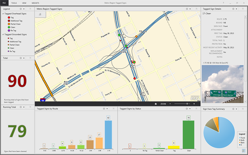 screenshot of MDOT's TAMS displaying graffiti data for one highway interchange