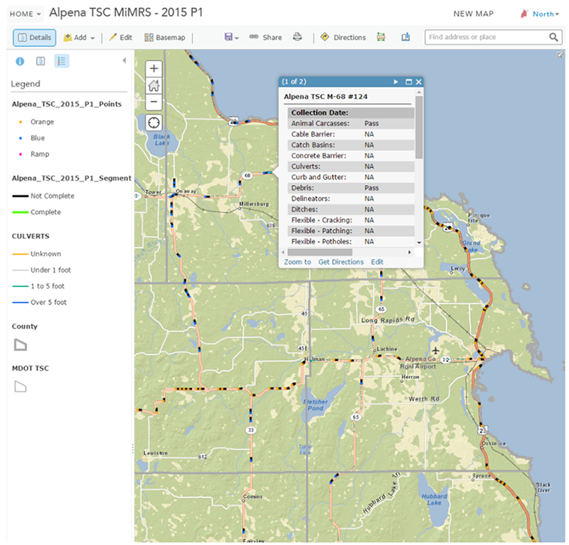 MiMRS screenshot displaying data for one roadway section