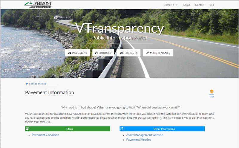 screenshot of the VTransparency homepage