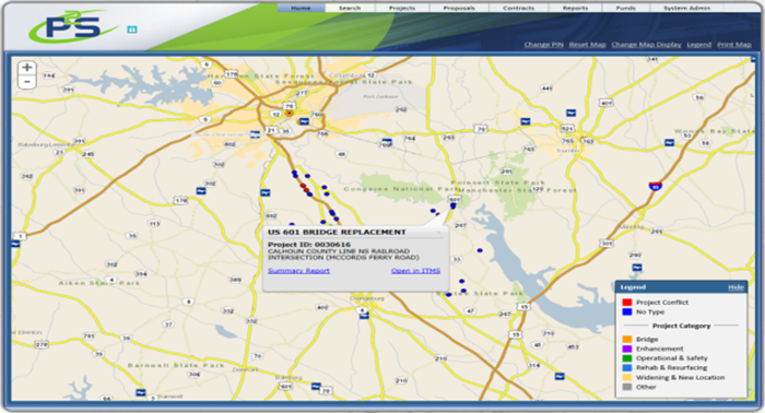 screenshot of SCDOT's P2S System