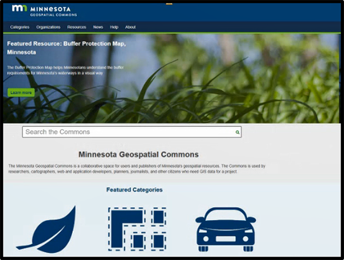 screenshot of MnDOT’s Geospatial Commons Homepage