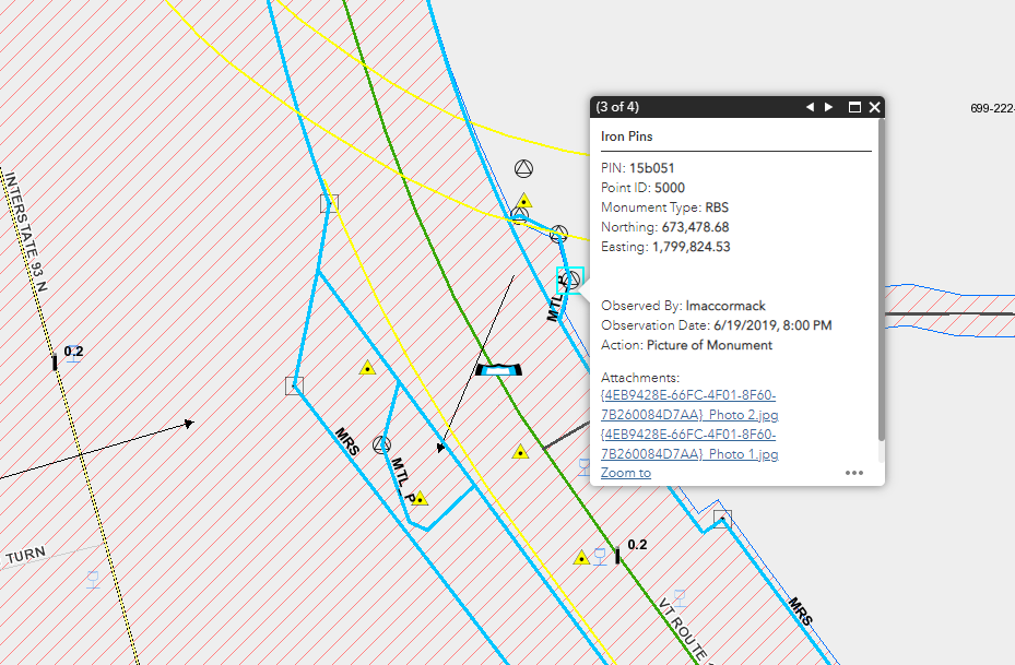 Map displaying ROW property data within the statewide data property parcel map